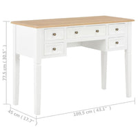 Ryann Writing Desk, 5 Drawers, White and Brown Pine Wood, 43 Inch - BM340468