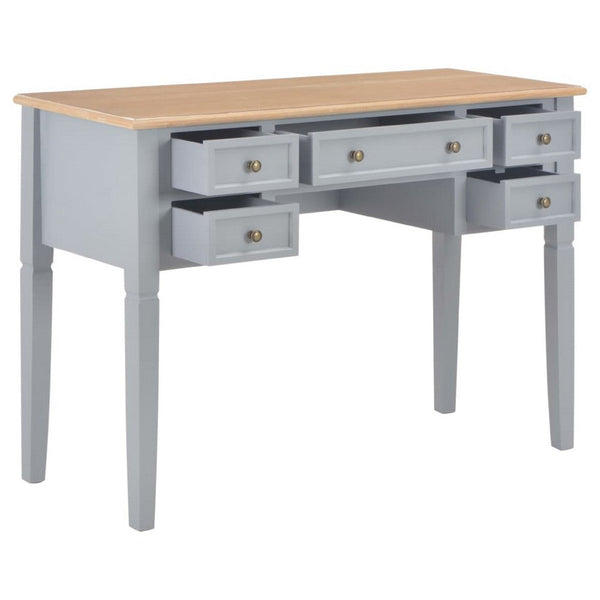Ryann Writing Desk, 5 Drawers, Gray and Brown Pine Wood, 43 Inch - BM340469