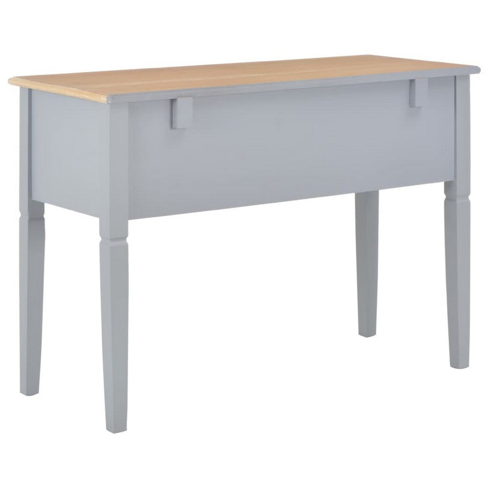 Ryann Writing Desk, 5 Drawers, Gray and Brown Pine Wood, 43 Inch - BM340469