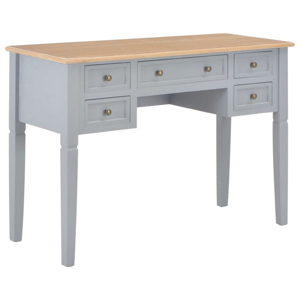 Ryann Writing Desk, 5 Drawers, Gray and Brown Pine Wood, 43 Inch - BM340469