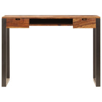 Desk, Brown Sheesham Wood, Powder-Coated Steel, 2 Drawers, 43 Inch - BM340470