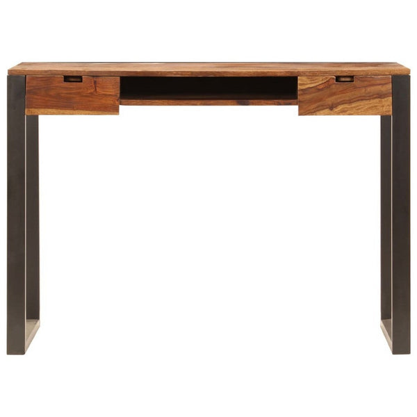 Desk, Brown Sheesham Wood, Powder-Coated Steel, 2 Drawers, 43 Inch - BM340470