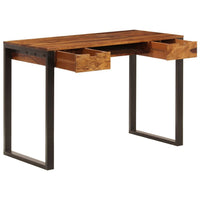 Desk, Brown Sheesham Wood, Powder-Coated Steel, 2 Drawers, 43 Inch - BM340470