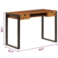 Desk, Brown Sheesham Wood, Powder-Coated Steel, 2 Drawers, 43 Inch - BM340470