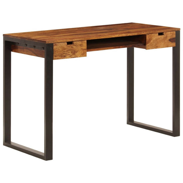 Desk, Brown Sheesham Wood, Powder-Coated Steel, 2 Drawers, 43 Inch - BM340470