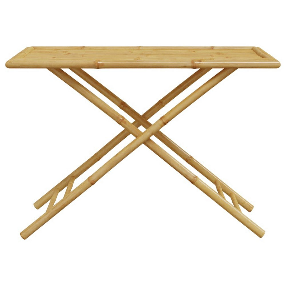 Foldable Outdoor Garden Table, Natural Brown Bamboo Crossed Legs, 43 Inch - BM340471
