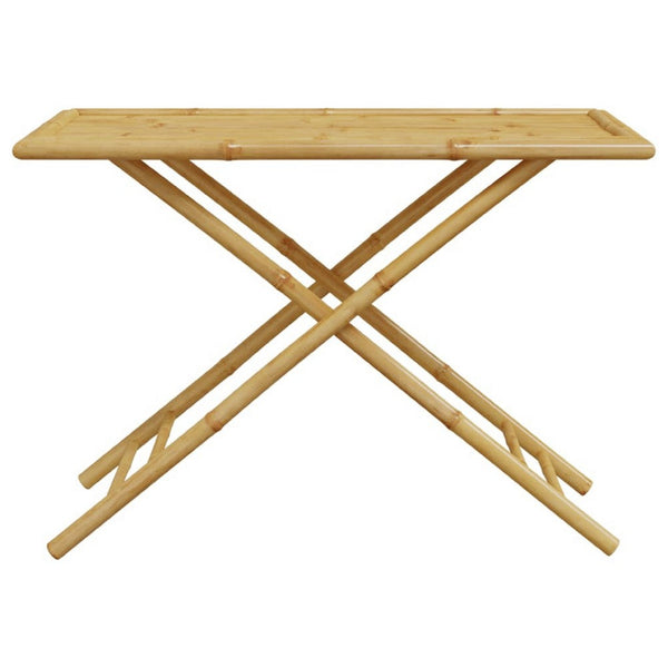 Foldable Outdoor Garden Table, Natural Brown Bamboo Crossed Legs, 43 Inch - BM340471