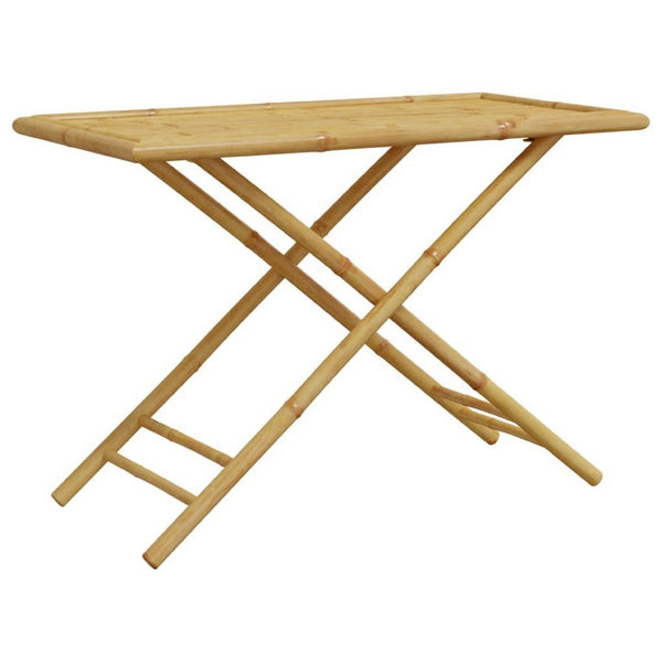 Foldable Outdoor Garden Table, Natural Brown Bamboo Crossed Legs, 43 Inch - BM340471