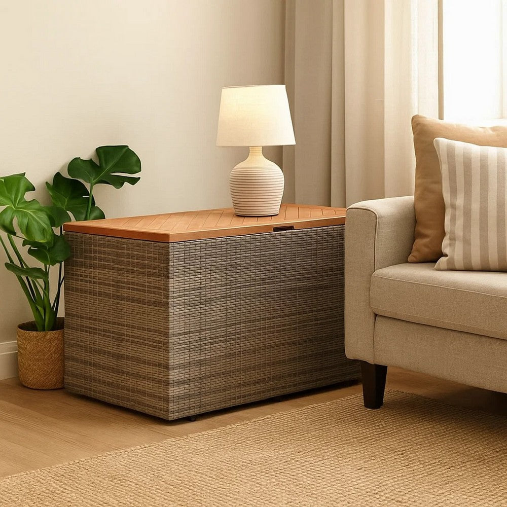 Gia Outdoor Garden Storage Box, Brown Wood Lid, Gray, 43 Inch - BM340473