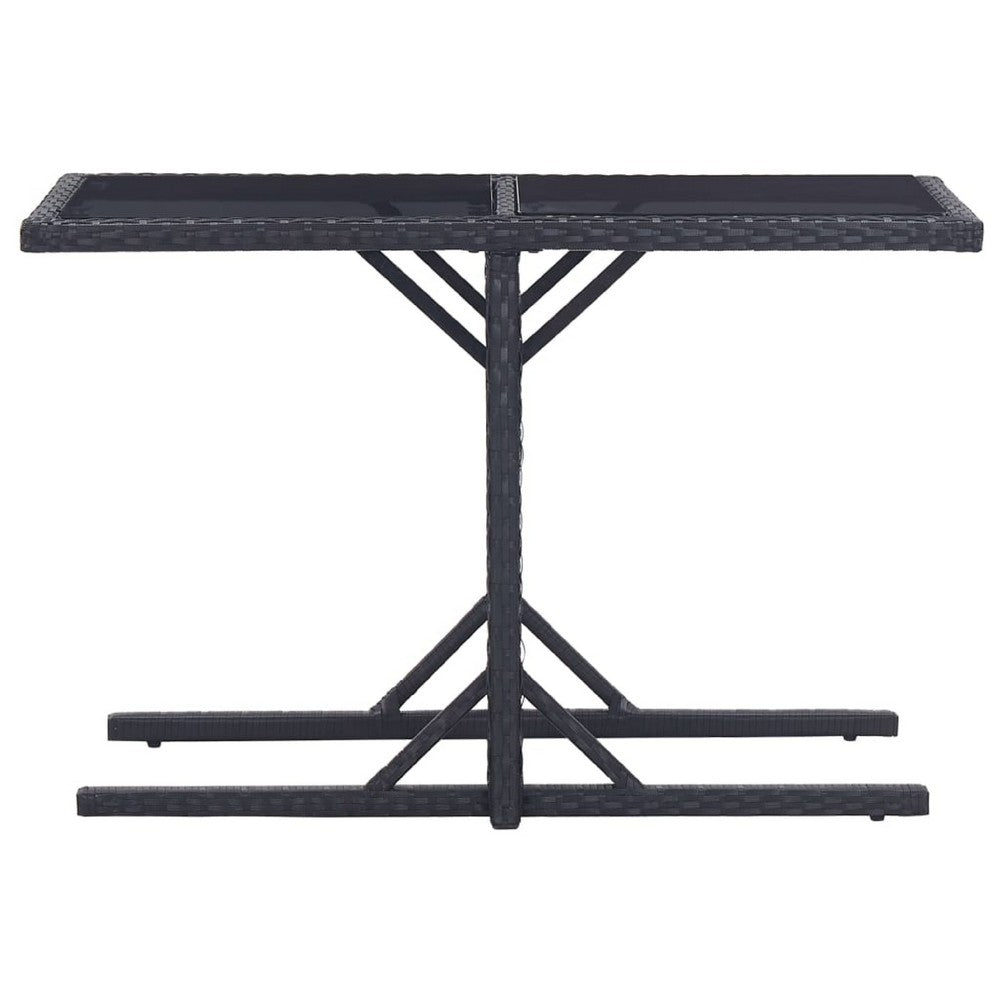 Multipurpose Outdoor Table, Black Poly Rattan, Steel, 43 Inch Glass Top - BM340474