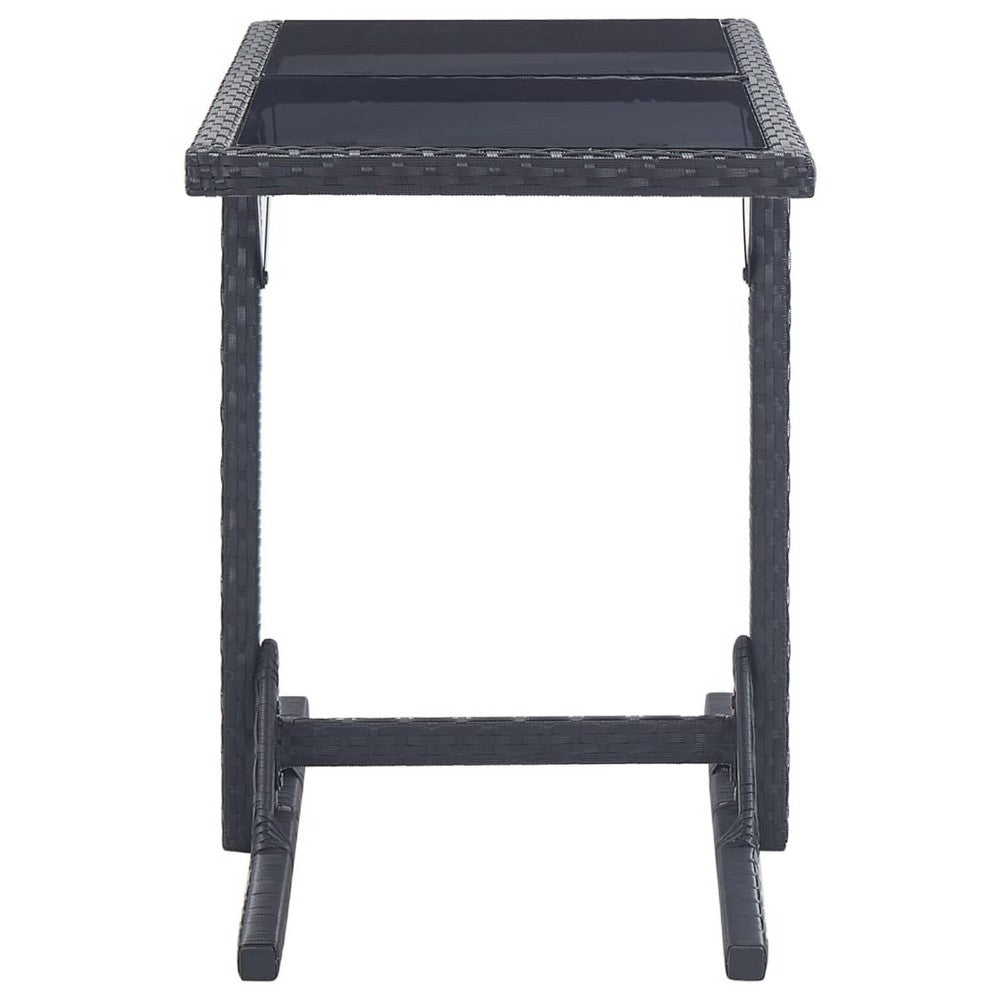 Multipurpose Outdoor Table, Black Poly Rattan, Steel, 43 Inch Glass Top - BM340474