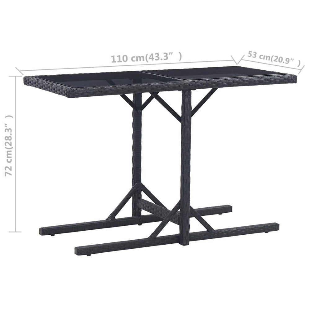 Multipurpose Outdoor Table, Black Poly Rattan, Steel, 43 Inch Glass Top - BM340474