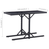 Multipurpose Outdoor Table, Black Poly Rattan, Steel, 43 Inch Glass Top - BM340474