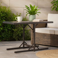 Multipurpose Outdoor Table, Black Poly Rattan, Steel, 43 Inch Glass Top - BM340474