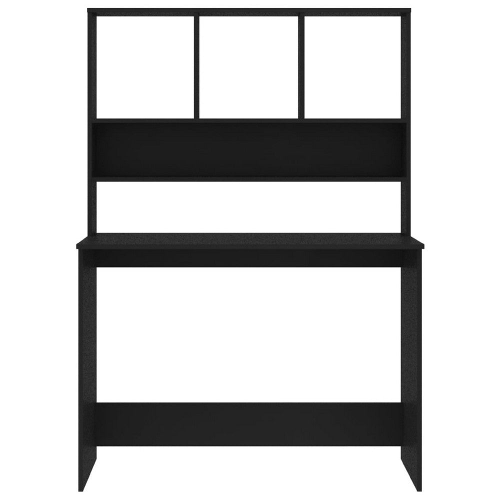 Kira Work Desk with Hutch, 4 Shelves, Black Engineered Wood, 43 Inch - BM340476