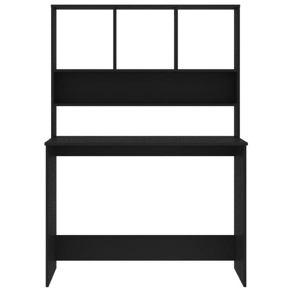 Kira Work Desk with Hutch, 4 Shelves, Black Engineered Wood, 43 Inch - BM340476
