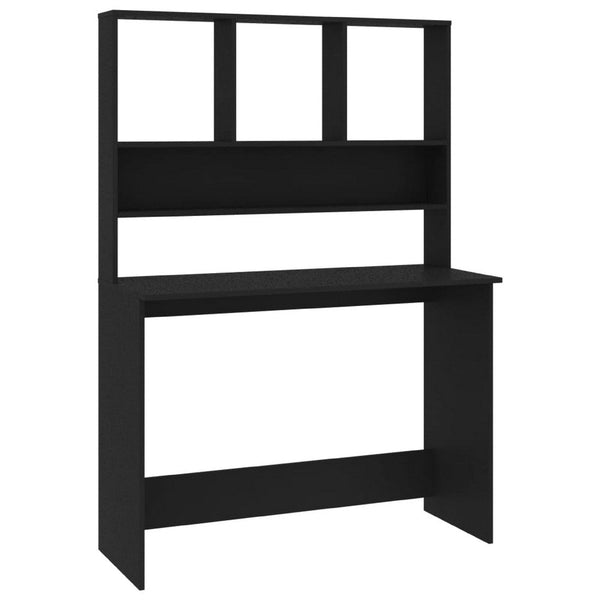 Kira Work Desk with Hutch, 4 Shelves, Black Engineered Wood, 43 Inch - BM340476