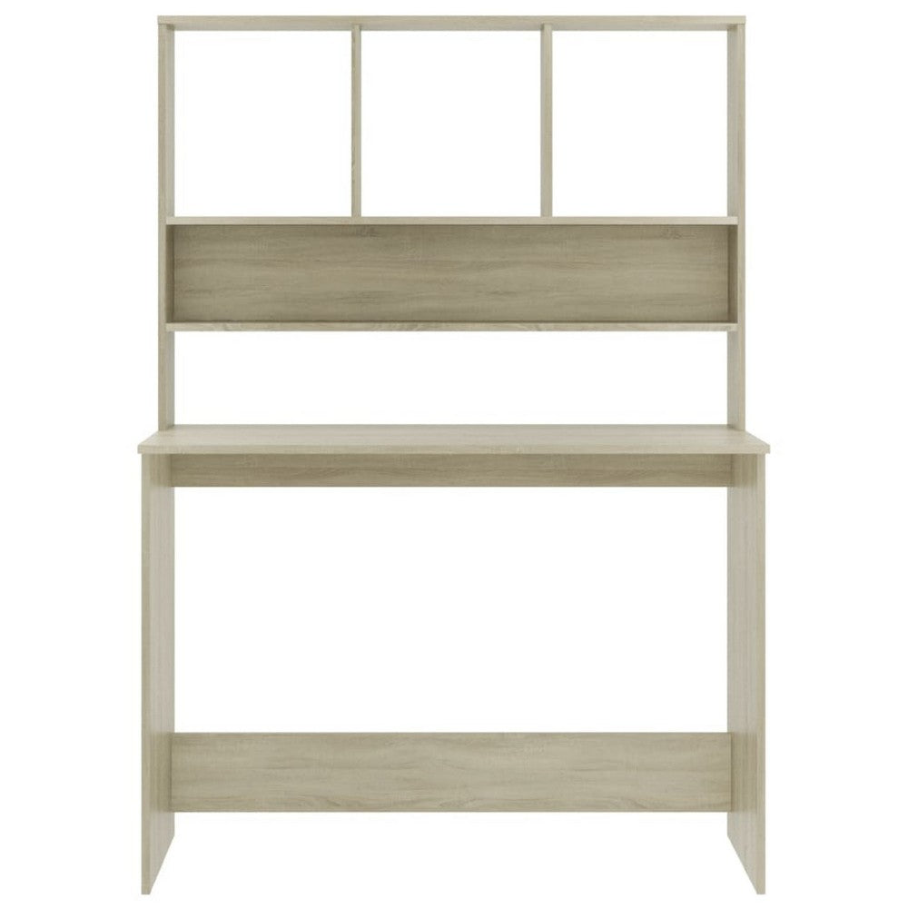 Kira Work Desk with Hutch, 4 Shelves, Beige Engineered Wood, 43 Inch - BM340477