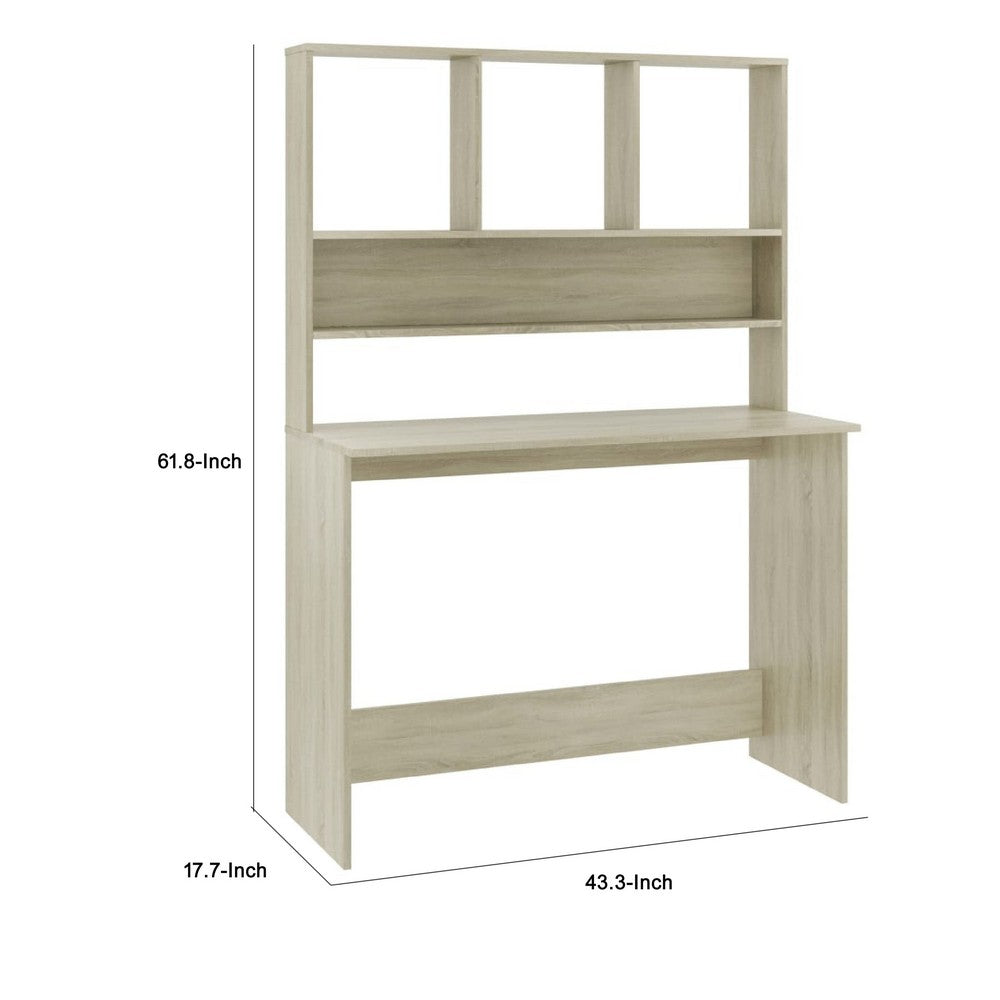 Kira Work Desk with Hutch, 4 Shelves, Beige Engineered Wood, 43 Inch - BM340477