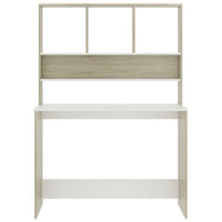 Kira Work Desk with Hutch, 4 Shelves, White Sonoma Wood, 43 Inch - BM340478