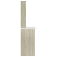 Kira Work Desk with Hutch, 4 Shelves, White Sonoma Wood, 43 Inch - BM340478