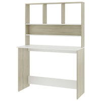 Kira Work Desk with Hutch, 4 Shelves, White Sonoma Wood, 43 Inch - BM340478