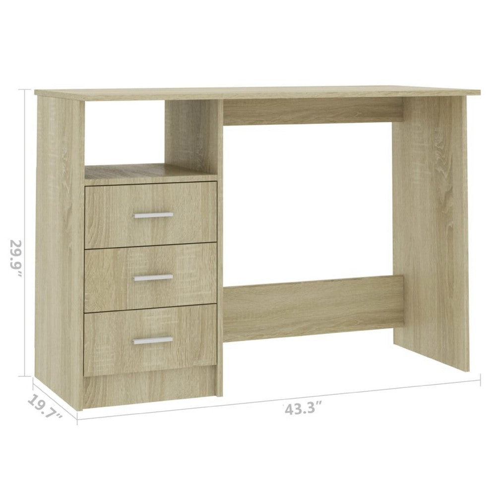 Work Desk, 3 Drawers, 1 Shelf, Sonoma Oak Brown Finish, 43 Inch - BM340479