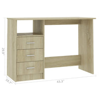 Work Desk, 3 Drawers, 1 Shelf, Sonoma Oak Brown Finish, 43 Inch - BM340479