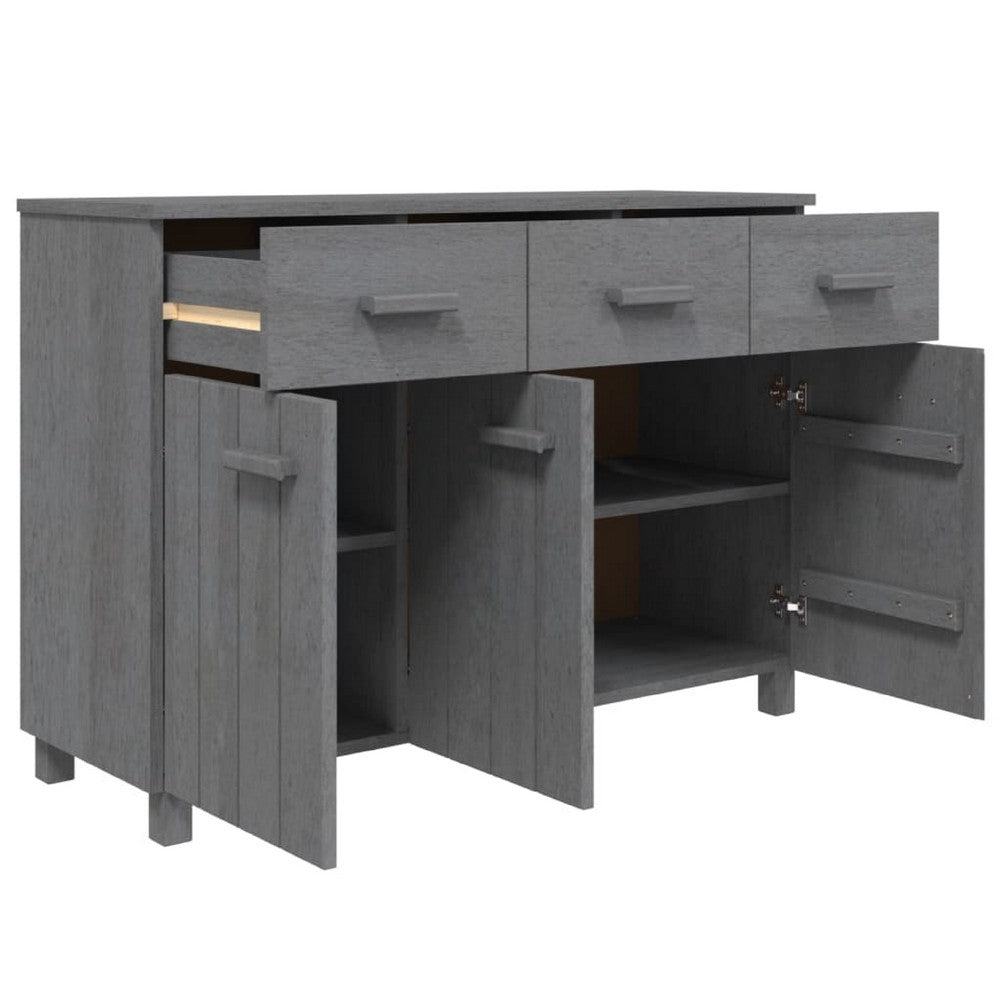 Sideboard, 3 Drawers, 3 Cabinets, Dark Gray Solid Pine Wood, 45 Inch - BM340480