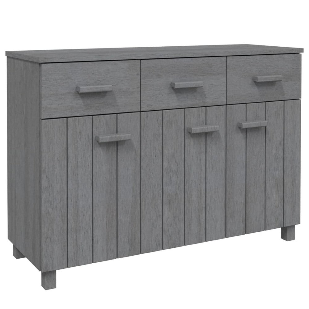 Sideboard, 3 Drawers, 3 Cabinets, Dark Gray Solid Pine Wood, 45 Inch - BM340480