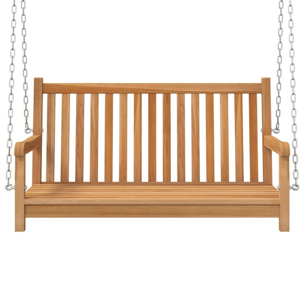 Outdoor Swing Bench, Natural Brown Solid Teak Wood, Metal, 45 Inch - BM340481