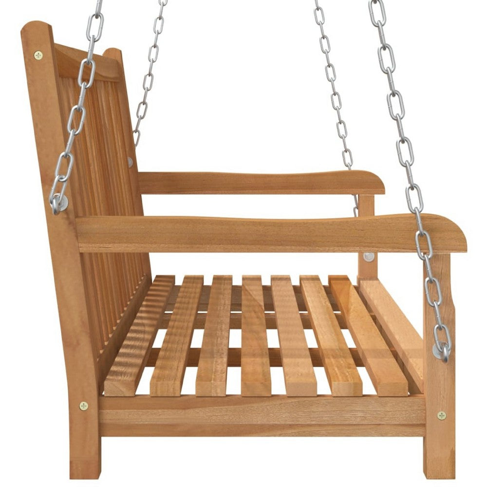 Outdoor Swing Bench, Natural Brown Solid Teak Wood, Metal, 45 Inch - BM340481