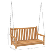 Outdoor Swing Bench, Natural Brown Solid Teak Wood, Metal, 45 Inch - BM340481