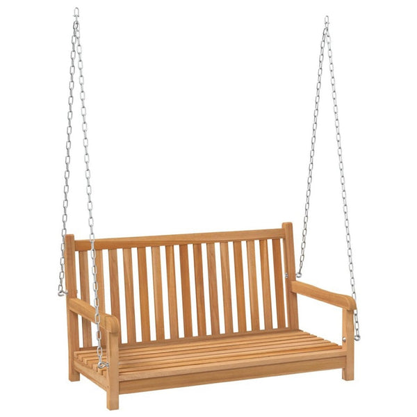 Outdoor Swing Bench, Natural Brown Solid Teak Wood, Metal, 45 Inch - BM340481