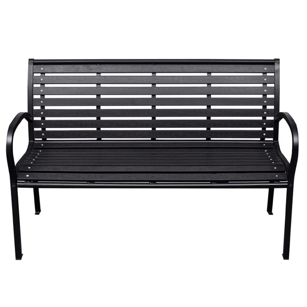 Outdoor Bench, Black Steel, WPC UV and Weather Resistant, 46 Inch - BM340484