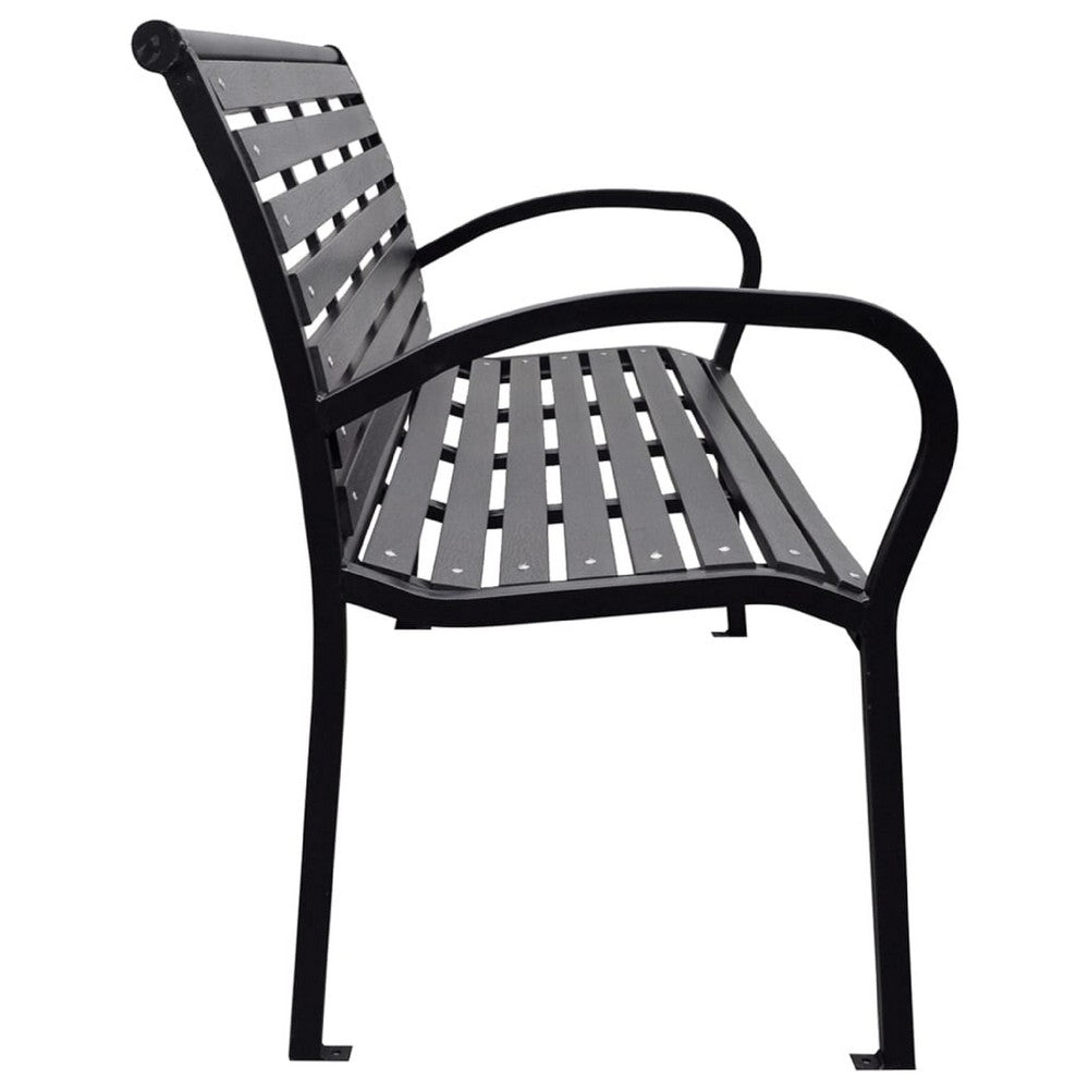 Outdoor Bench, Black Steel, WPC UV and Weather Resistant, 46 Inch - BM340484