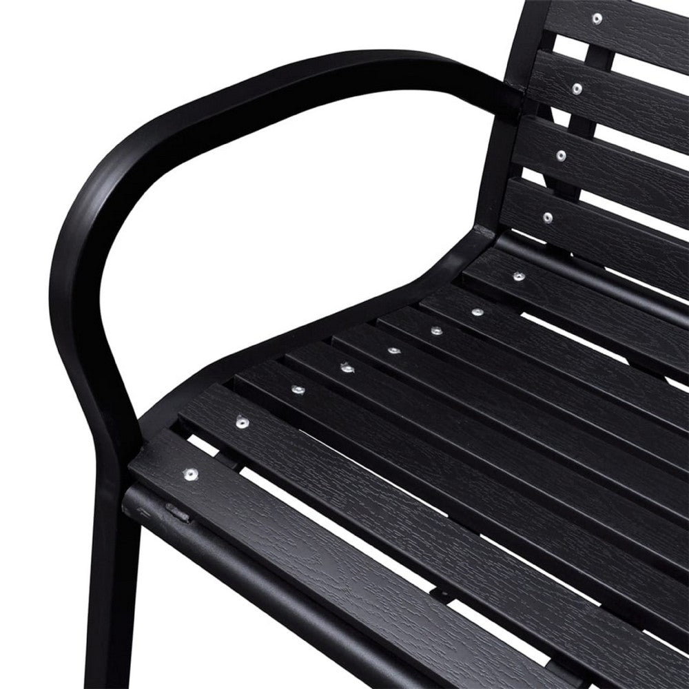 Outdoor Bench, Black Steel, WPC UV and Weather Resistant, 46 Inch - BM340484