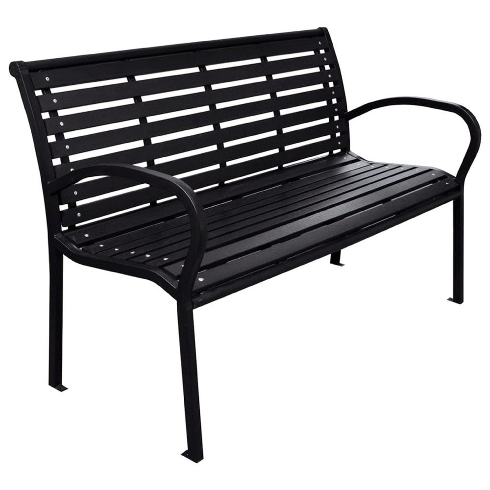 Outdoor Bench, Black Steel, WPC UV and Weather Resistant, 46 Inch - BM340484