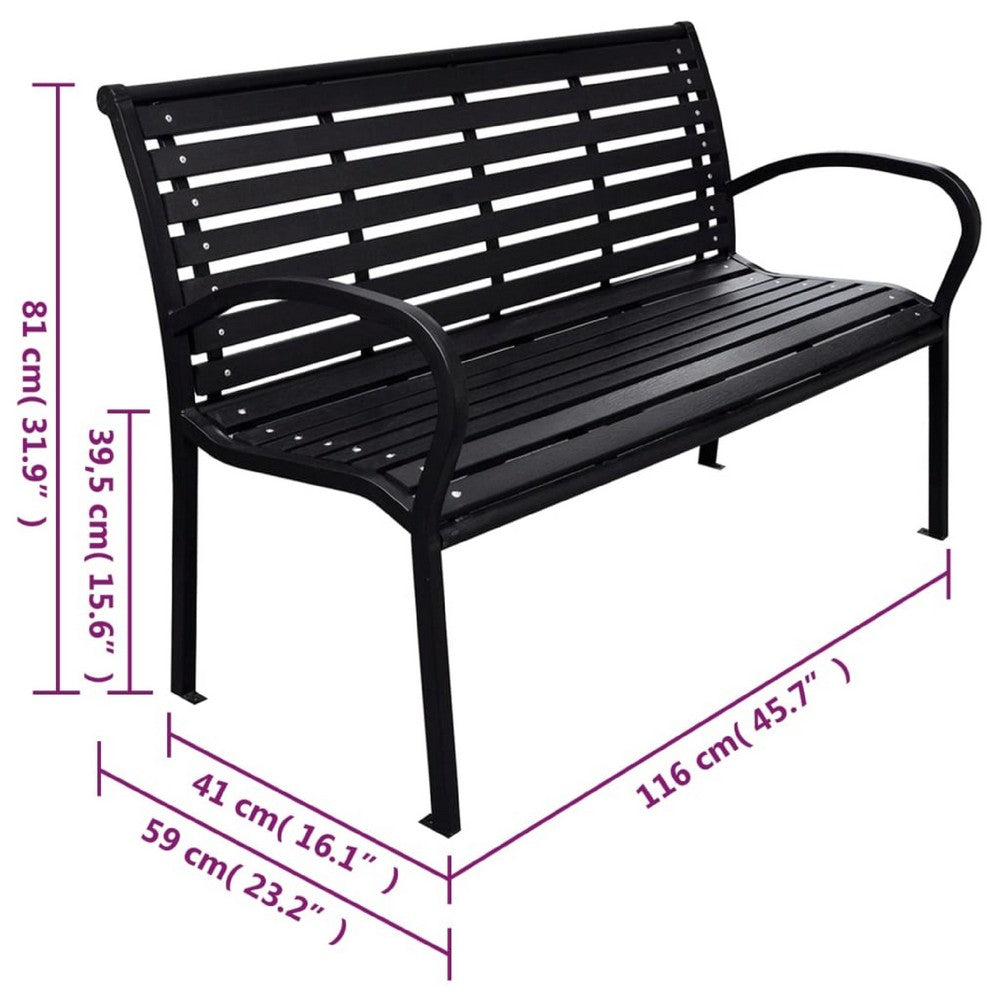 Outdoor Bench, Black Steel, WPC UV and Weather Resistant, 46 Inch - BM340484