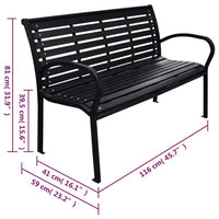 Outdoor Bench, Black Steel, WPC UV and Weather Resistant, 46 Inch - BM340484