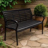 Outdoor Bench, Black Steel, WPC UV and Weather Resistant, 46 Inch - BM340484