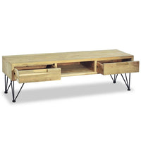 TV Stand Media Cabinet, Natural Teak Wood and Wrought Iron, 47 Inch - BM340485