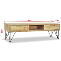 TV Stand Media Cabinet, Natural Teak Wood and Wrought Iron, 47 Inch - BM340485