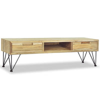 TV Stand Media Cabinet, Natural Teak Wood and Wrought Iron, 47 Inch - BM340485