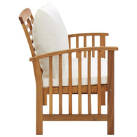 Outdoor Bench, Cream Fabric, Brown Solid Acacia Wood, 47 Inch - BM340486