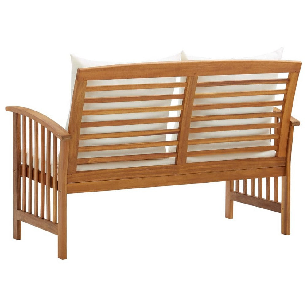 Outdoor Bench, Cream Fabric, Brown Solid Acacia Wood, 47 Inch - BM340486