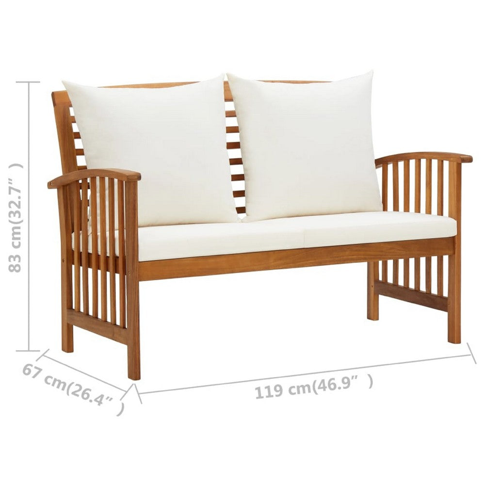 Outdoor Bench, Cream Fabric, Brown Solid Acacia Wood, 47 Inch - BM340486