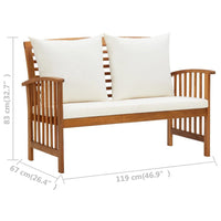 Outdoor Bench, Cream Fabric, Brown Solid Acacia Wood, 47 Inch - BM340486