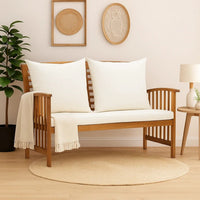 Outdoor Bench, Cream Fabric, Brown Solid Acacia Wood, 47 Inch - BM340486