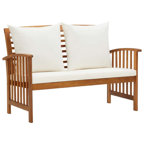 Outdoor Bench, Cream Fabric, Brown Solid Acacia Wood, 47 Inch - BM340486